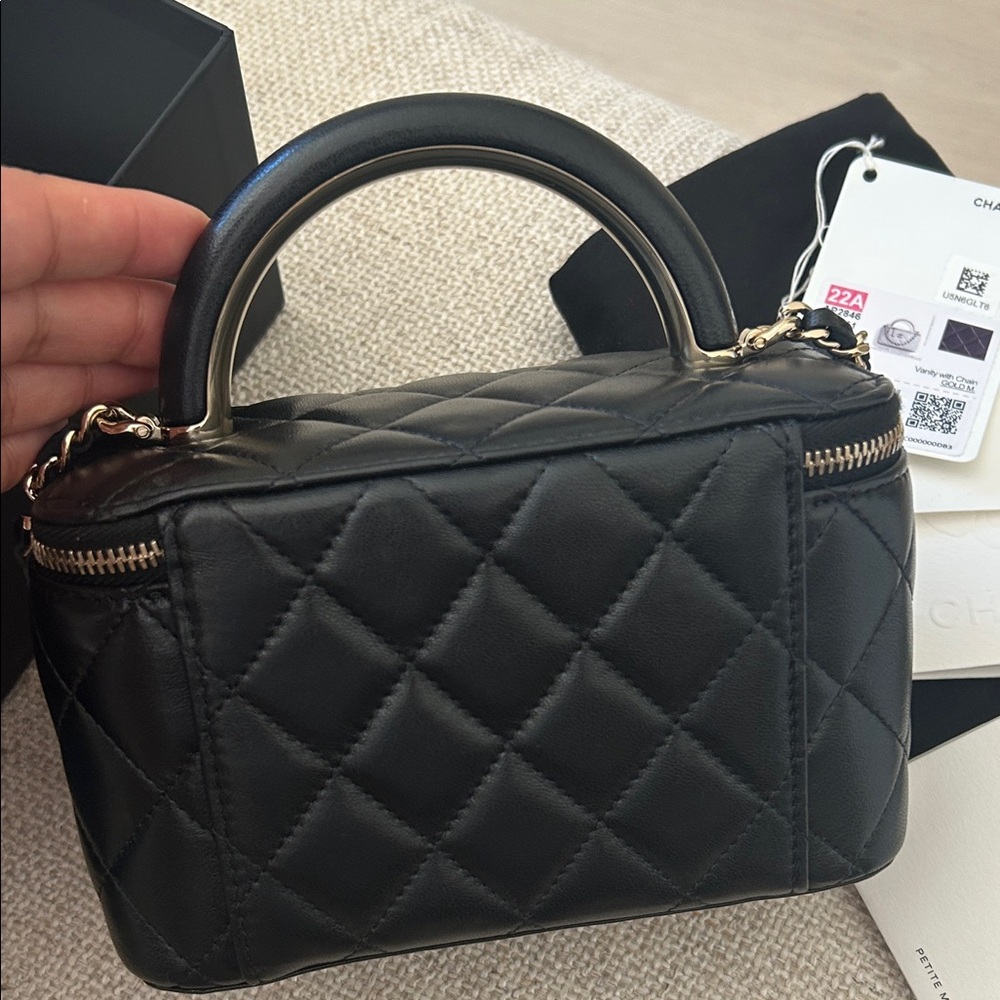 CHANEL Black Quilted Leather Mini Vanity Bag with Gold Hardware - Picture 4 of 6